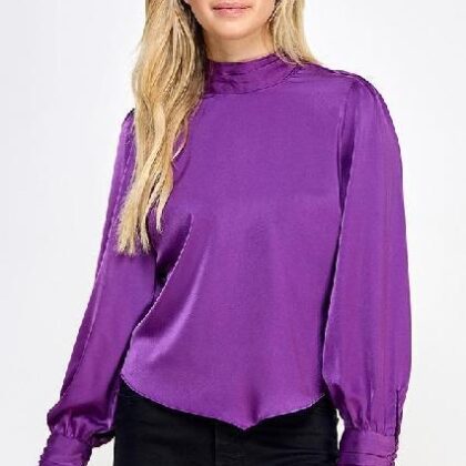 BLUSA PURPURA MNG LARGA, CUELLO ALTO