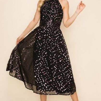 VESTIDO NEGRO SIN MNG LUNARES BRILLANTES