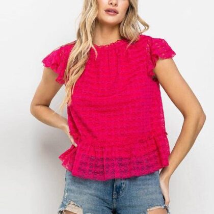 BLUSA FUCSIA ENCAJE, OLAN