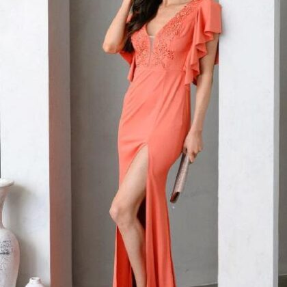 VESTIDO LARGO NARANJA OLAN EN MNG