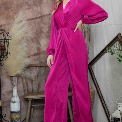 PALAZZO FUCSIA SATIN NUDO EN CINTURA MNG LARGA