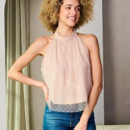 BLUSA BEIGE HALTER ESTAMPADO ESTRELLAS