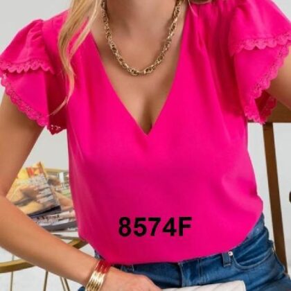 BLUSA FUCSIA MNG CRUZADA ENCAJE