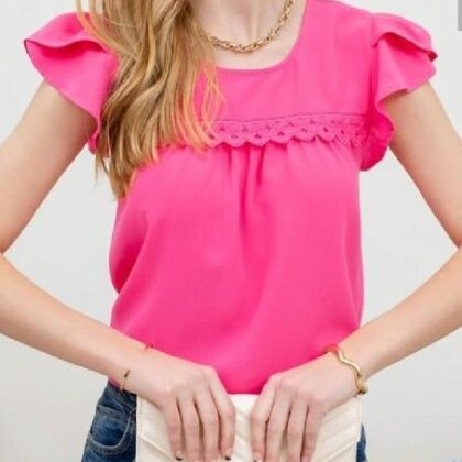 BLUSA FUCSIA PECHO ENCAJE MNG CRUZADA