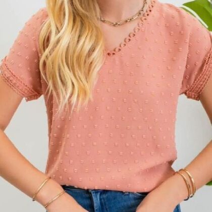 BLUSA SALMON PECHO V BORDADO L