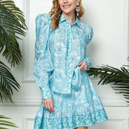 SET AZUL FLORAL CAMISA FORMAL