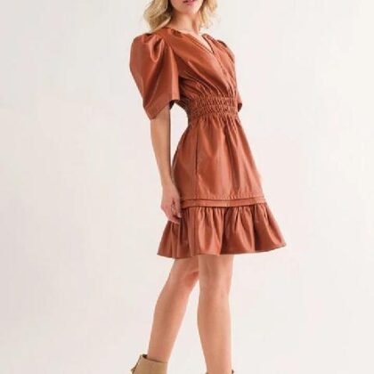 VESTIDO CAMEL PIEL MNG GLOBO