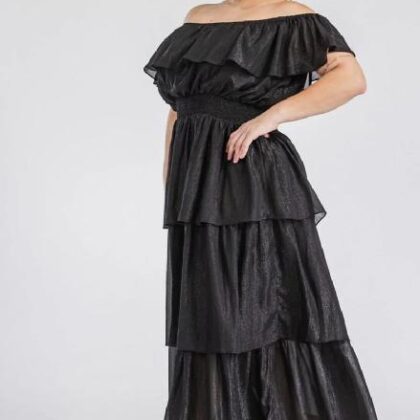 VESTIDO NEGRO BRILLOSO, CAMPESINO X3