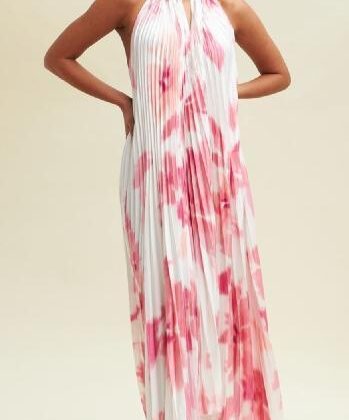 VESTIDO BLANCO TIE DYE ROSA HALTER PLIZADO