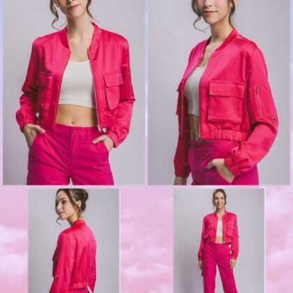 CHAQUETA FUCSIA SATIN BOLSILLOS EN PECHO