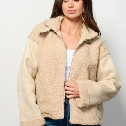 CHAQUETA BEIGE ABORREGADA FAJOS EN CUELLO