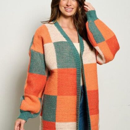 CARDIGAN NARANJA PARCHES COLORES