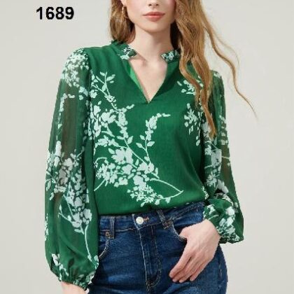 BLUSA VERDE FLORAL VERDE MNG LARGA