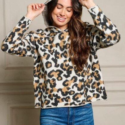 SUDADERA BLANCA ESTAMPADO LEOPARDO DE PUNTO