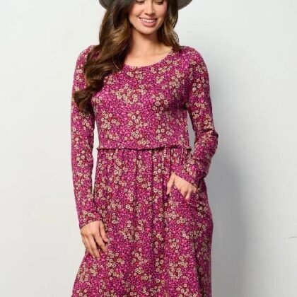 VESTIDO PURPURA FLORAL MNG LARGA