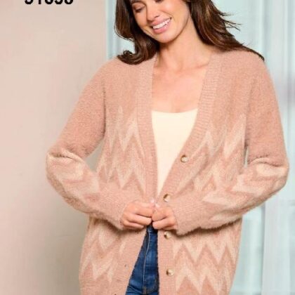 CARDIGAN ROSA ZIG ZAG, ABOTONADO