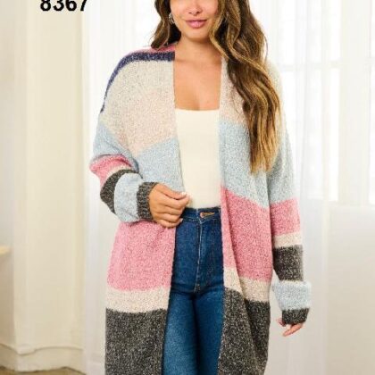 CARDIGAN GRIS RAYAS COLORES ABIERTO