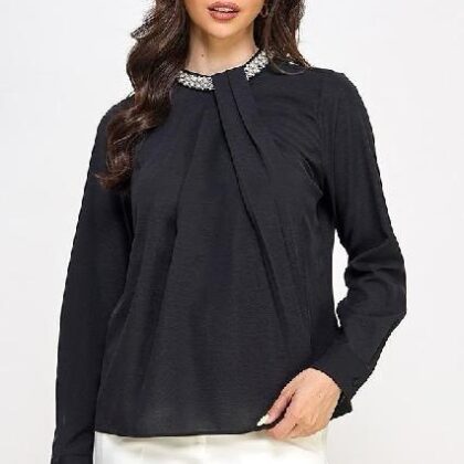 BLUSA NEGRA CUELLO PIEDRAS MNG LARGA