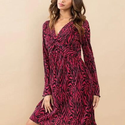 VESTIDO MAGENTA PLIZADOS NEGROS, MNG LARGA L