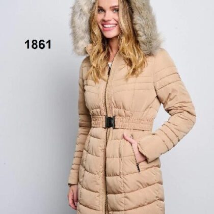 CAZADORA BEIGE CINTURON CAPUCHA AFELPADA