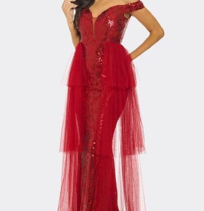 VESTIDO ROJO TUL EN CADERAS